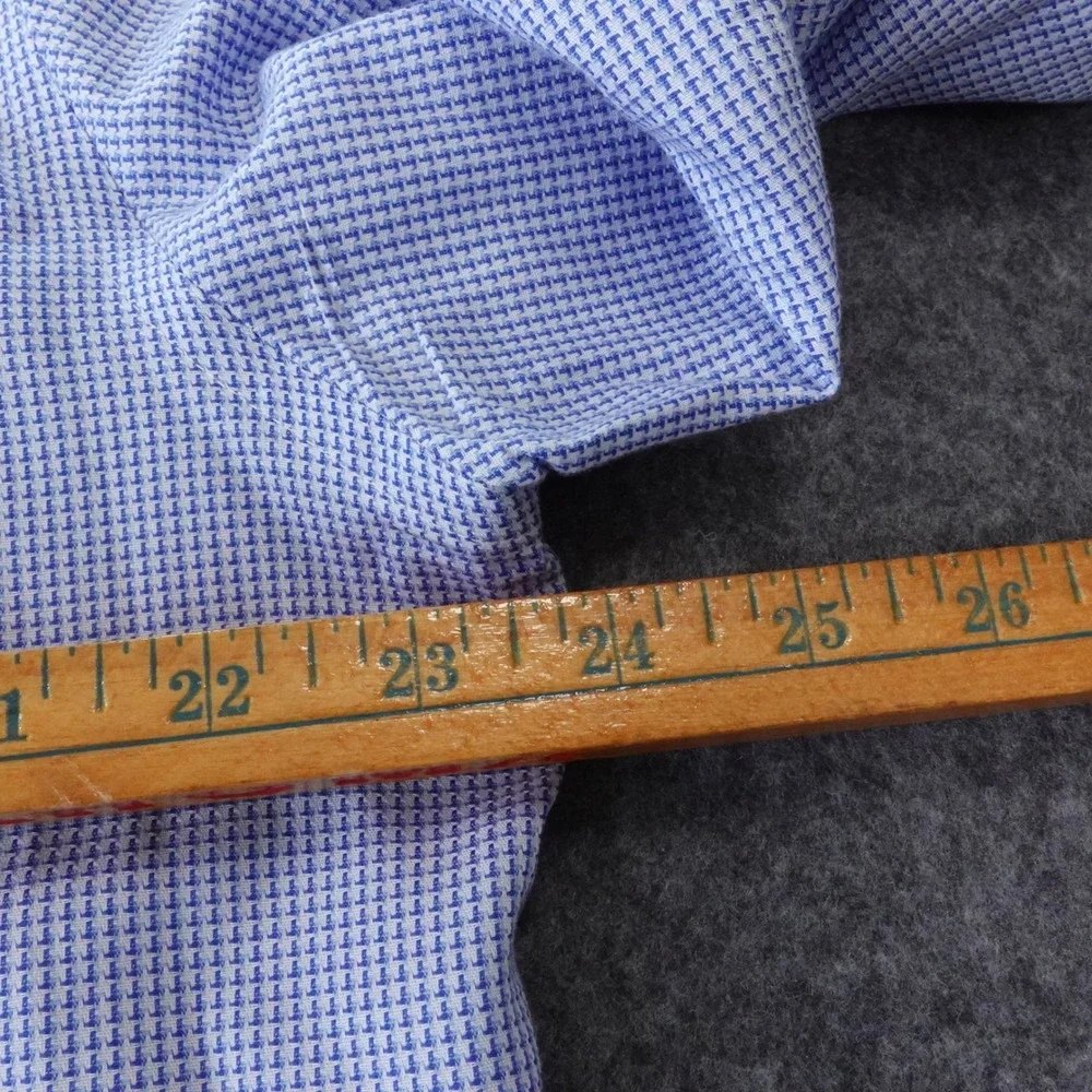 Egara Mens XL Slim Fit Stretch Non Iron Blue White Micro Print Dress Shirt